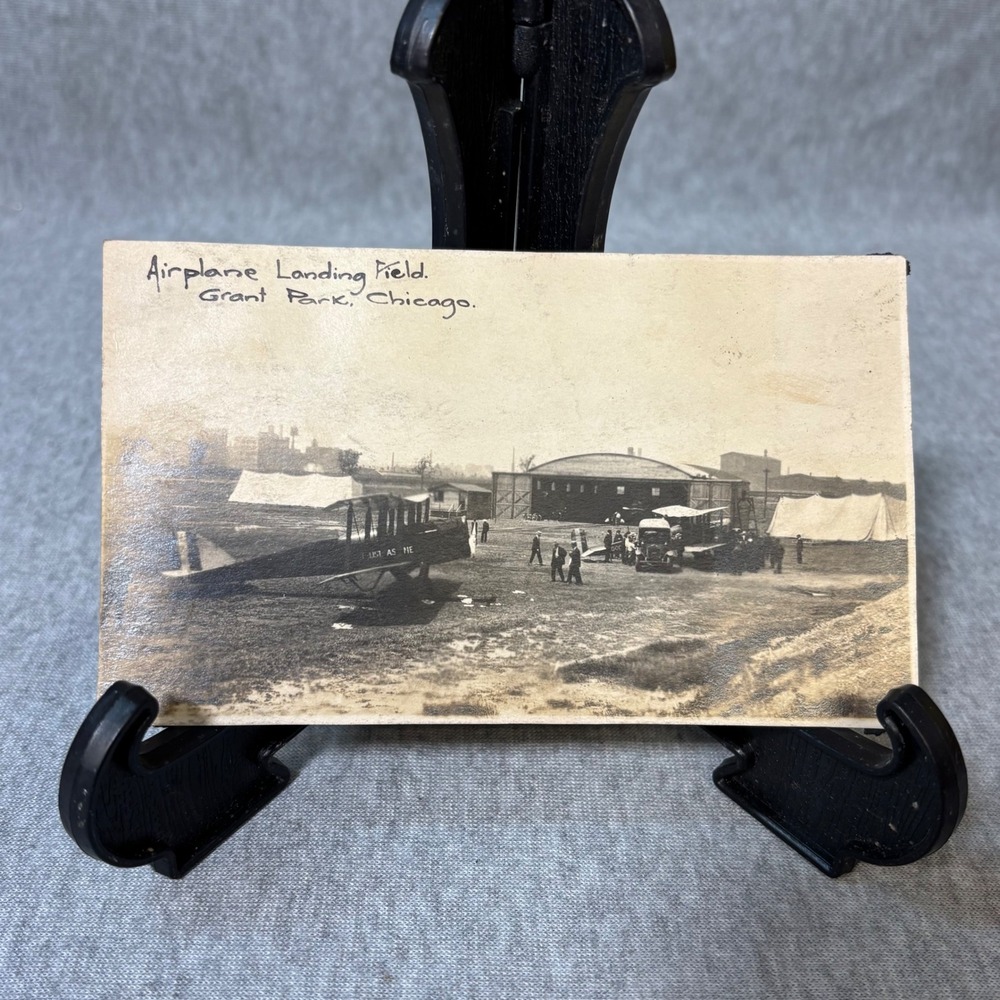 Vintage Chicago Grant Park Airplane Landing Field Photo De Havilland 4 Biplane